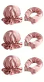 Set bigodini senza calore in raso rosa con cuffia da notte per capelli mossi sani - Cuffie Rosa E Nastri Arricciacapelli Triplo