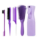 Set de coiffage violet 5 pièces avec brosse démêlante, peigne à queue et vaporisateur - Violet Collection Coiffure Basique