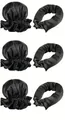 Set di 3 bigodini in raso nero senza calore e cuffie da notte abbinate per lo styling - Cuffie Nere E Nastri Arricciacapelli Triplo