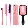 Kit de coiffure rose 5 pièces avec brosse démêlante, vaporisateur et peignes de coiffage - Rose Noir Contraste Collection Coiffure