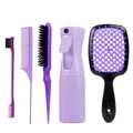 Détails d'un kit de coiffure 5 pièces violet avec vaporisateur et plusieurs brosses de soin - Violet Noir Contraste Collection Coiffure