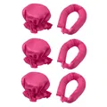 Set bigodini senza calore in raso rosa rosso con tre cuffie da notte per capelli - Cuffie Rosa Rosso E Nastri Arricciacapelli Triplo