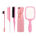 Set de 5 outils de coiffure rose avec vaporisateur, brosse démêlante et peigne à queue - Rose Blanc Contraste Collection Coiffure