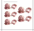 Set bigodini senza calore in raso rosa con cuffie da notte abbinate in seta morbida - Cuffie Rosa E Nastri Arricciacapelli Multi