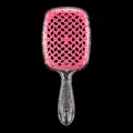 Rosarote, hohle Wabendesign-Haarbürste mit transparentem Glitzergriff zum Entwirren - Rosa-Silberglitzer