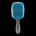 Blaue hohle Haarbürste mit transparentem Silberglitzer-Griff für das Styling - Blau-Silberglitzer