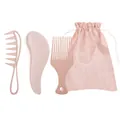 Eco-friendly wheat straw hair brush set with pink travel bag and detangling combs - Pink