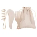 Eco-friendly wheat straw hair brush set with detangling combs and beige storage bag - Beige