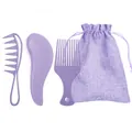 Lavender purple hairbrush set with detangling brush and burlap pouch for hair styling - Purple