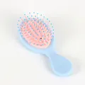 Mini-Haarbürste mit rosa Kopfhaut-Massageborsten und tragbarem hellblauem Polstergriff - Matt Wolkenblau