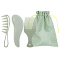 4-piece green wheat straw hair brush set with detangler and drawstring bag - Green