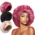 Satin bonnet sleep cap with bow tie in dark pink, black, and champagne silk colors - Large / Dark Dusty Rose
