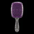 Violette hohle Honigwaben-Haarbürste mit transparentem Glitzergriff für glattes Haar - Lila-Silberglitzer