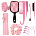 Kit de coiffure rose 13 pièces comprenant des brosses démêlantes et un vaporisateur - Rose Collection Vaporisateur Luxe