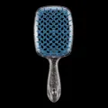 Hohlkamm mit blauen Borsten und transparentem Griff mit silbernem Glitzer-Design - Dunkelblau-Silberglitzer