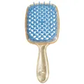 Breite hohle Haarbürste in Himmelblau und transparentem Goldglitzer für Styling - Blau-Goldglitzer