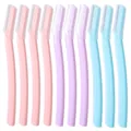 10-piece facial eyebrow razor set with safety mesh in pink, purple and blue colors - Bulk Style