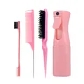 Kit de coiffure rose avec vaporisateur, peigne à queue, brosse et peigne coiffant - Rose Collection Coiffure Aiguille Acier