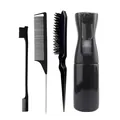 Kit de coiffage professionnel 4 pièces noir avec vaporisateur et brosses à cheveux - Noir Collection Coiffure Aiguille Acier