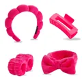 Set für Körperpflege in Pink mit gepolstertem Stirnband, Armbändern und Haarspange - 5-teiliges Set / Stirnband Haarspange Haarrring Handgelenkband Set / Fuchsia