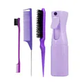 Kit de coiffure 4 pièces violet lavande avec vaporisateur et peignes professionnels - Violet Collection Coiffure Aiguille Acier