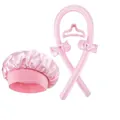 Rosa Satin Lockenwickler Set ohne Hitze mit Schlafhaube, Scrunchies und Haarklammer - Lockenwickler Set / Rosa