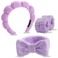 Ensemble bandeau et bracelets de spa en microfibre violet clair pour le soin du visage - Collection Violet Bandeau Nuage Bracelets Noeud