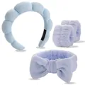 Détail d'un ensemble bandeau nuage en microfibre douce et poignets pour le visage - Collection Bleu Ciel Bandeau Nuage Bracelets Noeud