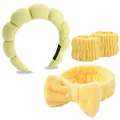 Vue détaillée du kit bandeau spa en microfibre avec bracelets et bandeau en peluche - Collection Jaune Bandeau Nuage Bracelets Noeud