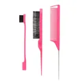 Set de 3 brosses à cheveux roses incluant brosse à bords, brosse à crêper et peigne à queue - Rouge Rose Trio Coiffure Essentiel