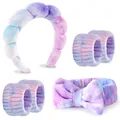 6-teiliges Spa-Set mit Batik-Haarreif, Schleifen-Haarband und passenden Armbändern - Batik Wolken Stirnband Handgelenkbänder Schleife Haarschmuck Kombi
