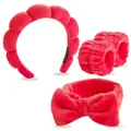 Fuchsiafarbenes 4-teiliges Set mit gepolstertem Haarband, Armbändern und Schleife - Rot Wolken Stirnband Handgelenkbänder Schleife Kollektion