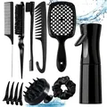 Kit de coiffure professionnel noir 11 pièces avec vaporisateur et brosses variés - Noir Collection Soin Vaporisateur