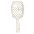 Beige hollow hairbrush with honeycomb mesh and ergonomic handle for styling - Pearlescent White