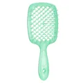 Mint green hollow mesh hairbrush with ergonomic handle and honeycomb design for styling - Pearlescent Green