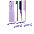 Kit de coiffure violet 8 pièces avec vaporisateur, brosses et pinces crocodile - Violet Collection Coiffure Professionnelle C