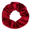 Dark red velvet scrunchie with hidden zipper pocket for small item storage - Red