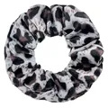 Velvet leopard print scrunchie with hidden zipper pocket for secret storage - Grey Leopard Print