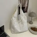 Elegant white lace tote bag with floral pattern and large capacity for women - White Without Pendant