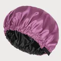 Detail of double-layer satin sleep bonnet showing purple silk texture and elastic band - Adjustable / Brick Red And Black Lining