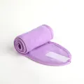 Dark purple soft terry cloth spa headband with adjustable white velcro closure - Violet