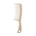 Umweltfreundlicher grobzinkiger Haarkamm aus Weizenstroh in Beige mit wellenförmigen Borsten - Wellenzahn Styling Kamm / Erdgelb