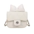 White quilted mini handbag with camellia lock, leather bow and chain shoulder strap - White