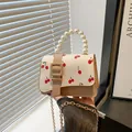 Sac à main d'été avec motif cerise, poignée en perles et bandoulière en chaîne - Kaki