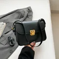 Classic black minimalist small square crossbody bag with gold buckle and adjustable strap - Black