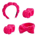 Set spa 6 pièces rose fuchsia avec bandeau torsadé, nœud et bracelets en microfibre douce - Combo Rose Rouge Bandeau Nuage Bracelets Noeud Bande Cheveux