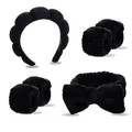 Set spa 6 pièces noir en peluche avec bandeau rembourré et bracelets absorbants - Combo Noir Bandeau Nuage Bracelets Noeud Bande Cheveux
