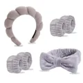 6-teiliges hellgraues Schwamm-Stirnband und Armband-Set für Gesichtswäsche und Make-up - Grau Wolken Stirnband Handgelenkbänder Schleife Haarschmuck Kombi