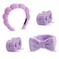 6-teiliges lavendelfarbenes Stirnband- und Armband-Set für Gesichtspflege und Waschen - Lila Wolken Stirnband Handgelenkbänder Schleife Haarschmuck Kombi