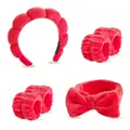 Rosafarbenes 4-teiliges Plüschset mit Schwammstirnband, Schleife und Armbändern - Rot Wolken Stirnband Handgelenkbänder Schleife Haarschmuck Kombi